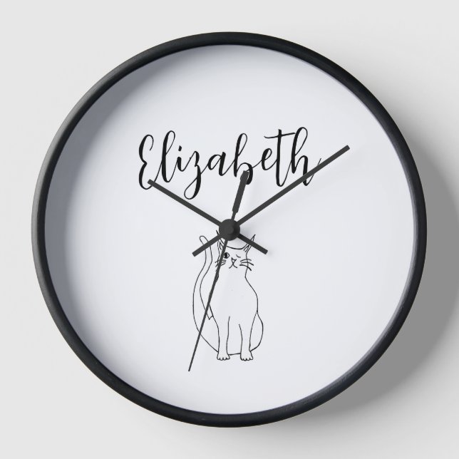 Reloj Personalizado del gato dibujando negro blanco Wint (Anverso)