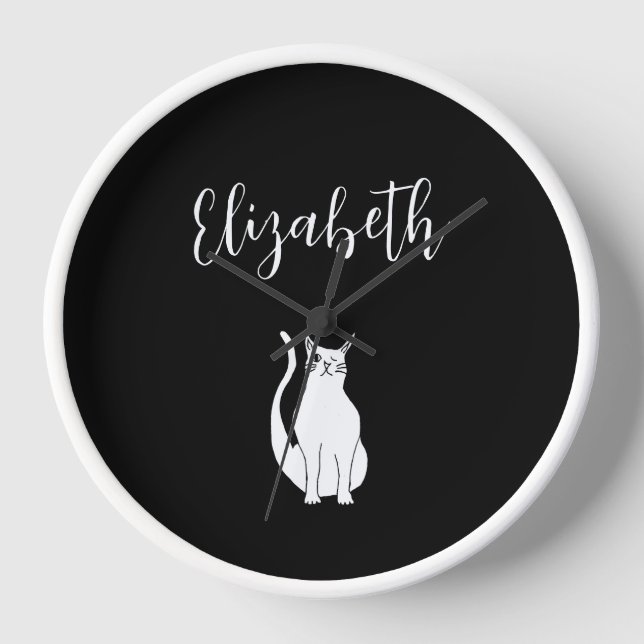 Reloj Personalizado del gato dibujando negro blanco Wint (Anverso)