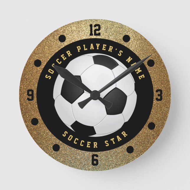 Reloj personalizado Faux Gold Purpurina Soccer (Anverso)