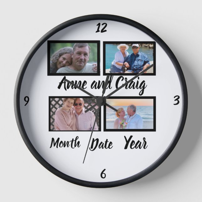 Reloj Personalizado Fecha Boda Aniversario 4 Collage de  (Anverso)