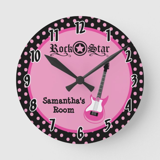 Reloj personalizado guitarra femenina del rosa de (Anverso)