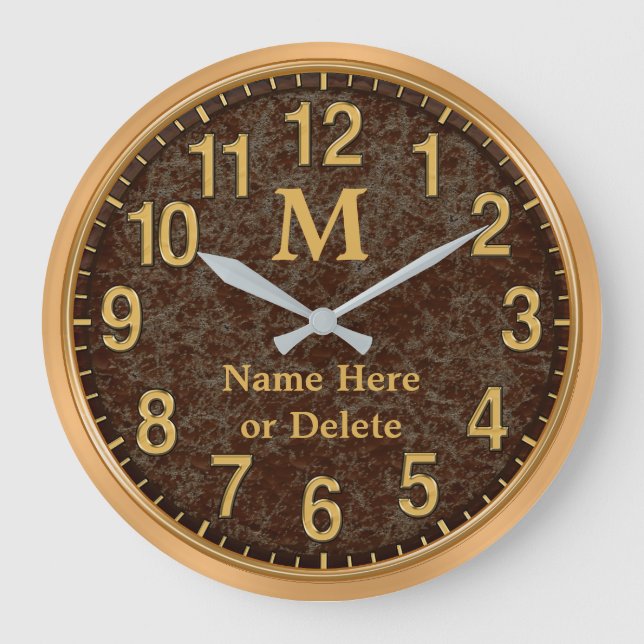 Reloj personalizado monogramado de Brown y Gold (Anverso)