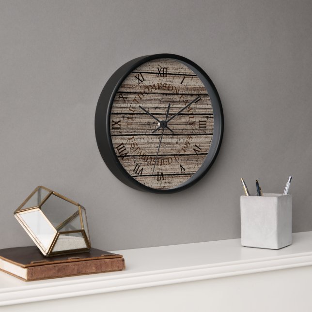 Reloj Personalizado Rústico Gray Brown Weatherk Pattern (Oficina)