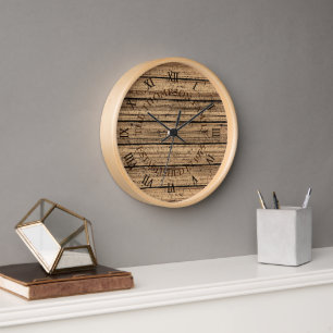 Reloj Personalizado Rústico Oak Brown Weatherk Plank Pat