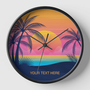 Reloj Personalizado Texto Isla tropical Atardecer