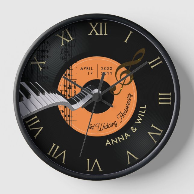Reloj Piano de música moderna vinil primer aniversario B (Anverso)