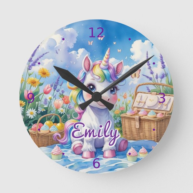 Reloj picnic unicornio - Nombre editable (Anverso)