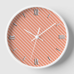 Reloj Pinstripes diagonales - naranja de coral y blanco