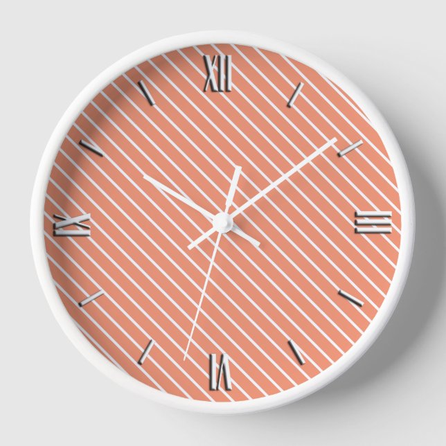 Reloj Pinstripes diagonales - naranja de coral y blanco (Anverso)