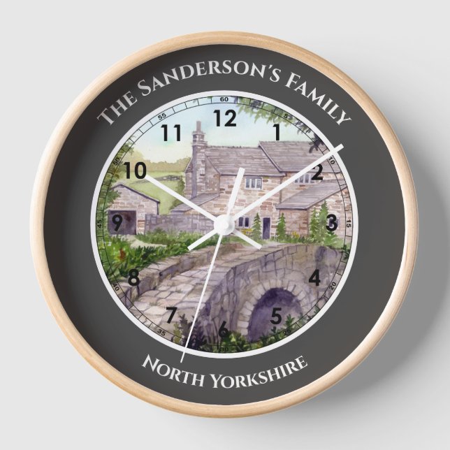 Reloj Pintado de acuarela de Stone Bridge England (Anverso)