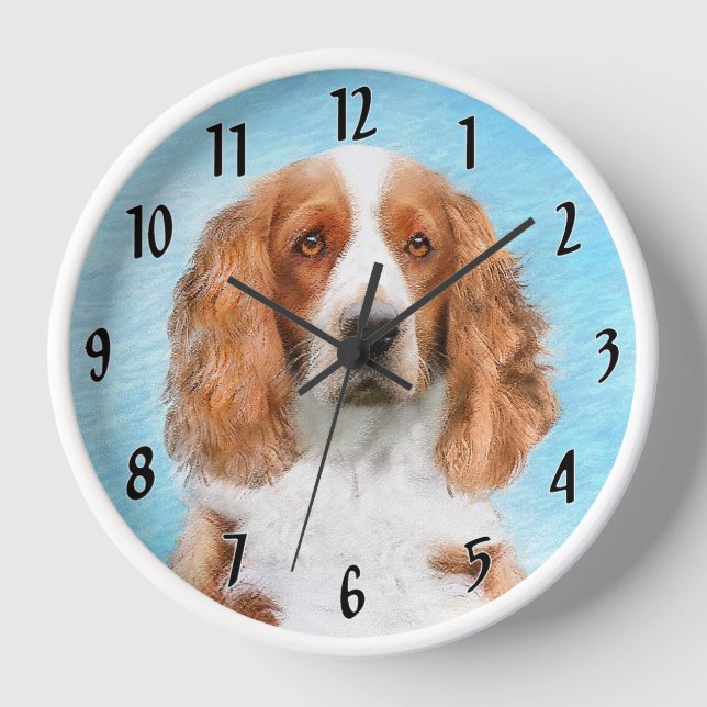Reloj Pintado español de Springer galesa - Arte de perro (Anverso)