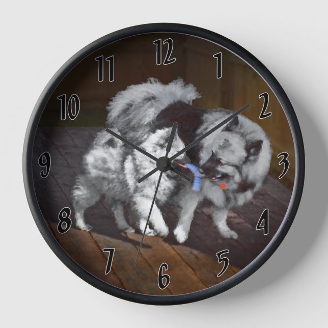 Reloj Pintado Keeshond Playtime - Arte Perro Original. (Anverso)