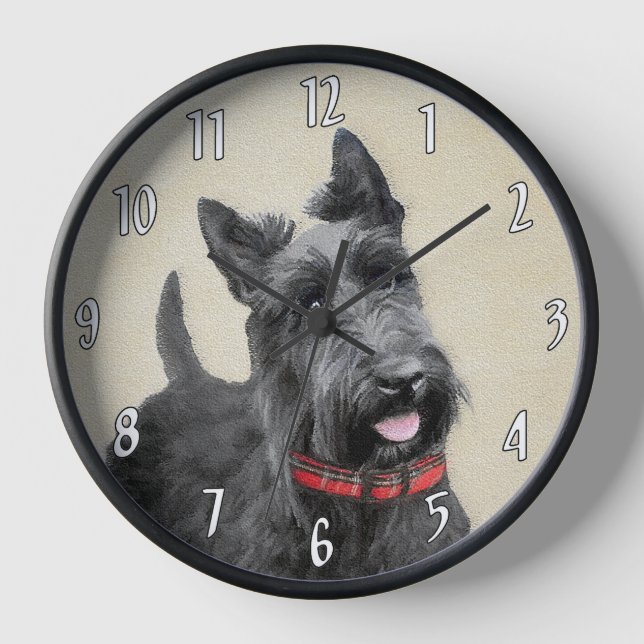 Reloj Pintado Terrier Escocés - Arte Perro Original (Anverso)