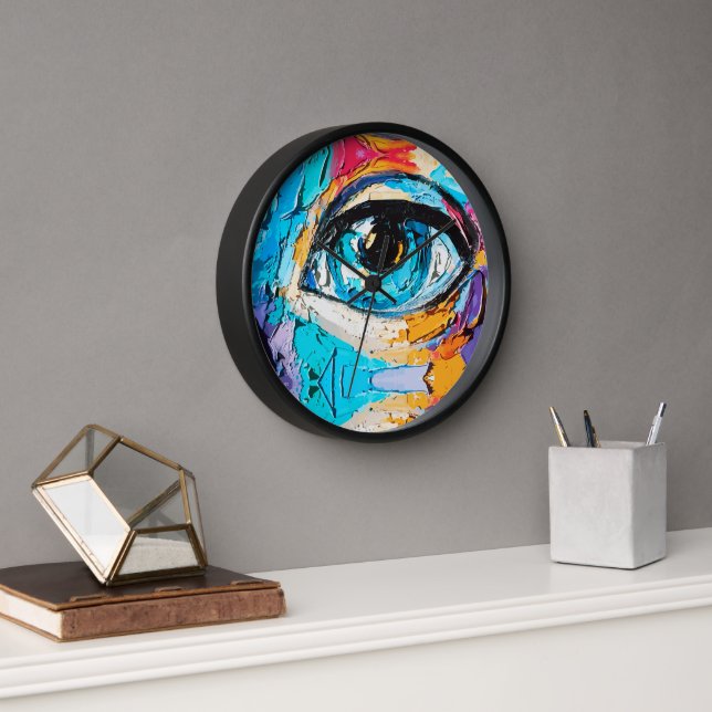 Reloj Pintura al óleo digital abstracta de ojos hermosos (Oficina)