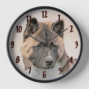 Reloj Pintura de Akita - Arte de Perro Original.