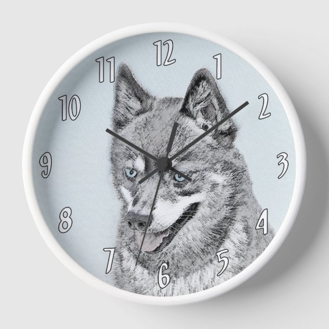 Reloj Pintura de Alaskan Klee Kai - Arte Perro Original. (Anverso)