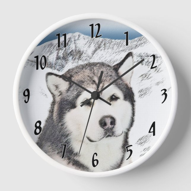 Reloj Pintura de Alaskan Malamute - Arte de perro origin (Anverso)