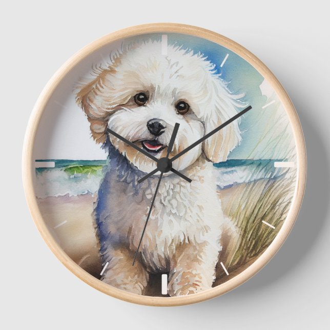 Reloj Pintura de arte de perro de Bichon Frise (Anverso)