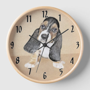 Reloj Pintura de cachorro Basset Hound - Arte original d