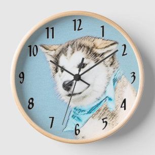 Reloj Pintura de cachorro de Husky Siberiano - Arte orig
