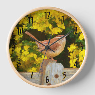 Reloj Pintura de Carolina Wren - Arte Original de Aves S