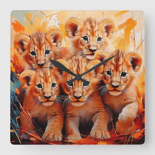 Reloj - Pintura de cinco tazas de león (Anverso)