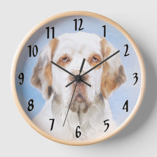 Reloj Pintura de Clumber Spaniel - Arte de Perro Origina