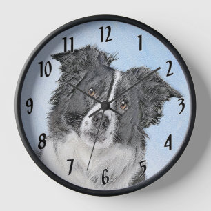 Reloj Pintura de color de borde - Arte de perro original