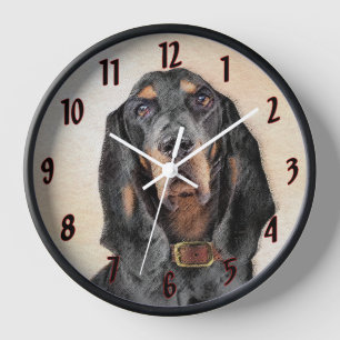 Reloj Pintura de Coonhound Negro y Canela - Arte Origina