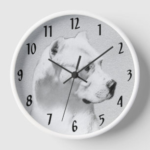 Reloj Pintura de Dogo Argentino - Arte de Perro Original