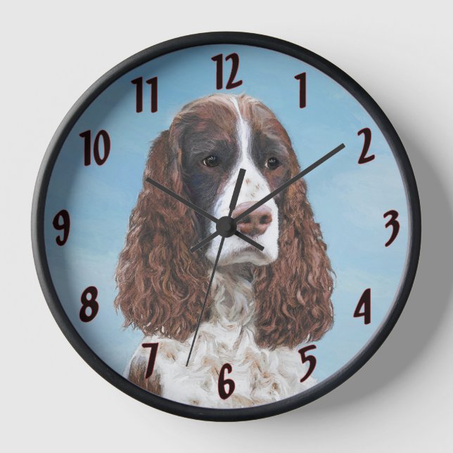 Reloj Pintura de English Springer Spaniel Arte original  (Anverso)