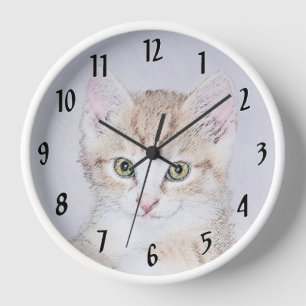 Reloj Pintura de gato atigrado amarillo - Arte de gato o