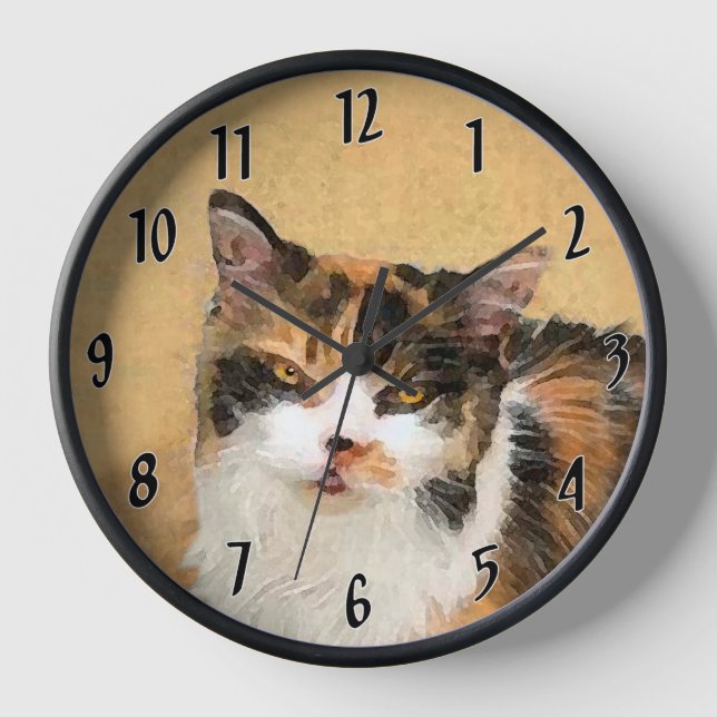 Reloj Pintura de gato calico - Arte de gato original lin (Anverso)