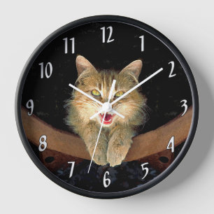 Reloj Pintura de gato loco - Arte de gato original lindo
