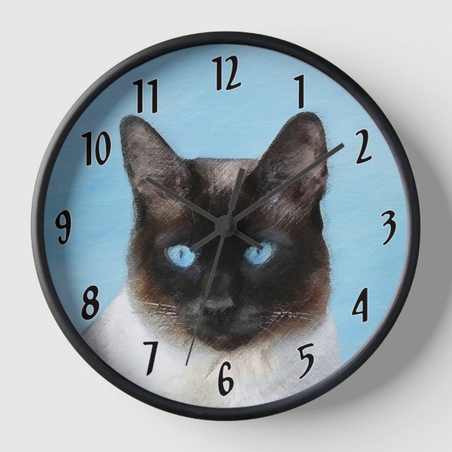 Reloj Pintura de gato siamesa de arte animal original (Anverso)