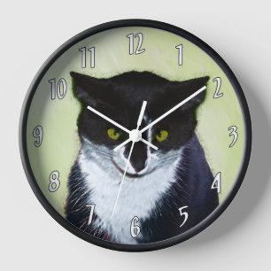 Reloj Pintura de gatos de Tuxedo - Arte de gatos origina