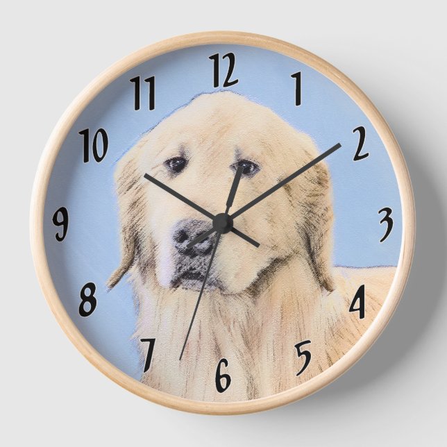 Reloj Pintura de Golden Retriever - Cute original Dog Ar (Anverso)