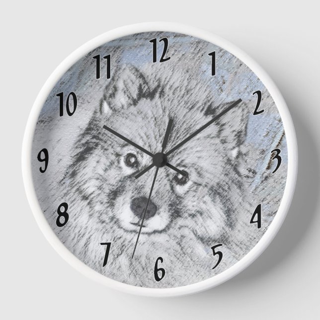 Reloj Pintura de Keeshond Beth - Arte de Perro Original. (Anverso)