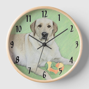 Reloj Pintura de Labrador Retriever Amarillo y Pelotas d