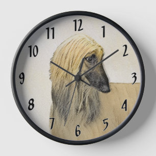 Reloj Pintura de Lebrel Afgano - Arte de Perro Original