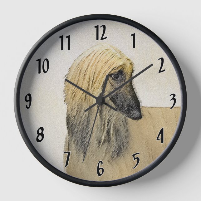 Reloj Pintura de Lebrel Afgano - Arte de Perro Original  (Anverso)