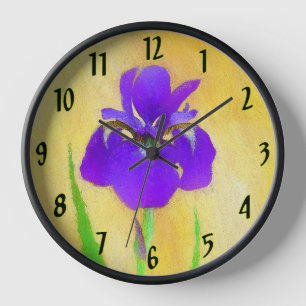 Reloj Pintura de Lirio Mostachudo Púrpura - Arte Floral