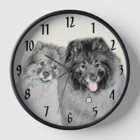 Pintura de madre y hijo Keeshond - Arte de perro o
