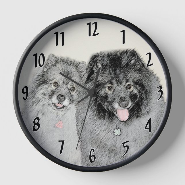 Reloj Pintura de madre y hijo Keeshond - Arte de perro o (Anverso)