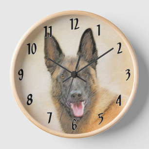 Reloj Pintura de Malinois Belga - Arte de Perro Original