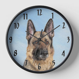 Reloj Pintura de pastor alemán - Arte de perro original 