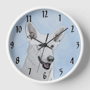 Reloj Pintura de Pastor Blanco - Arte de Perro Original 