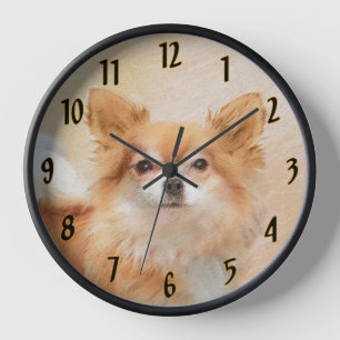 Reloj Pintura de perro Chihuahua de pelo largo Arte orig