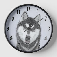 Pintura de perro de lobo siberiano (negro y blanco
