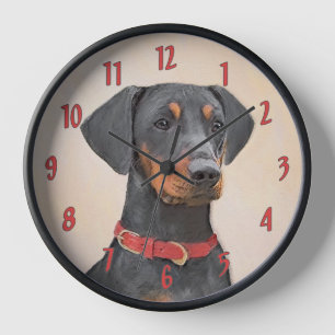 Reloj Pintura de Pinscher Alemán Arte Animal Original